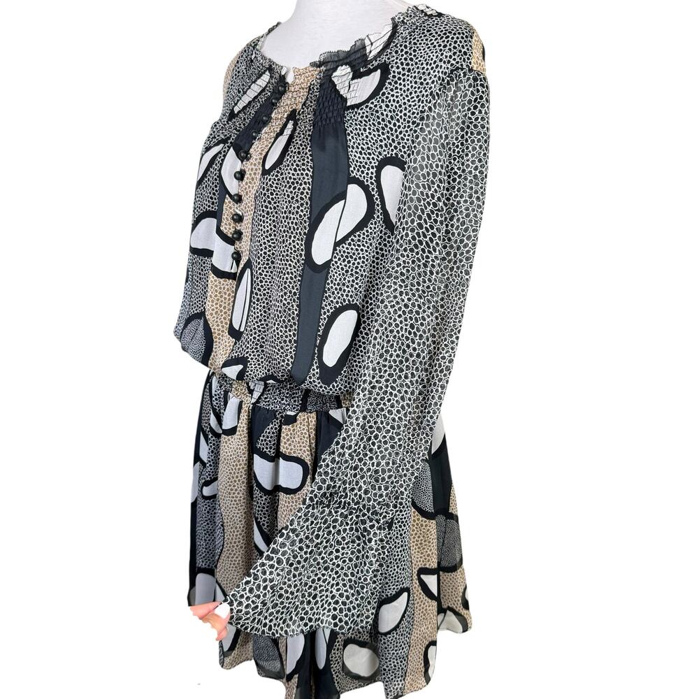 Diane Von Furstenberg DVF NWT Kelley Brown Black Printed 100% Silk Blouson Dress - Picture 9 of 15
